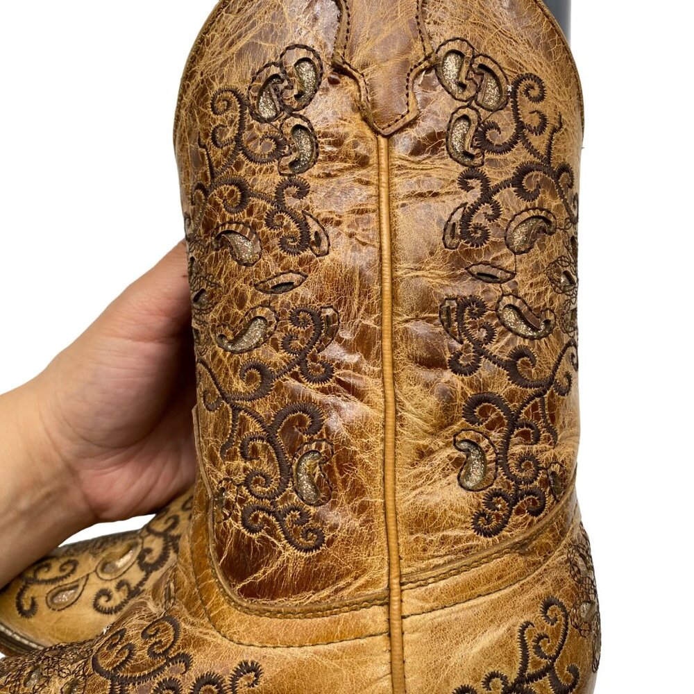 Jar Boot's Made in Mexico Tan Leather Cut-Out/Embroidery Snip Toe boots Girl 1 - Picture 10 of 14
